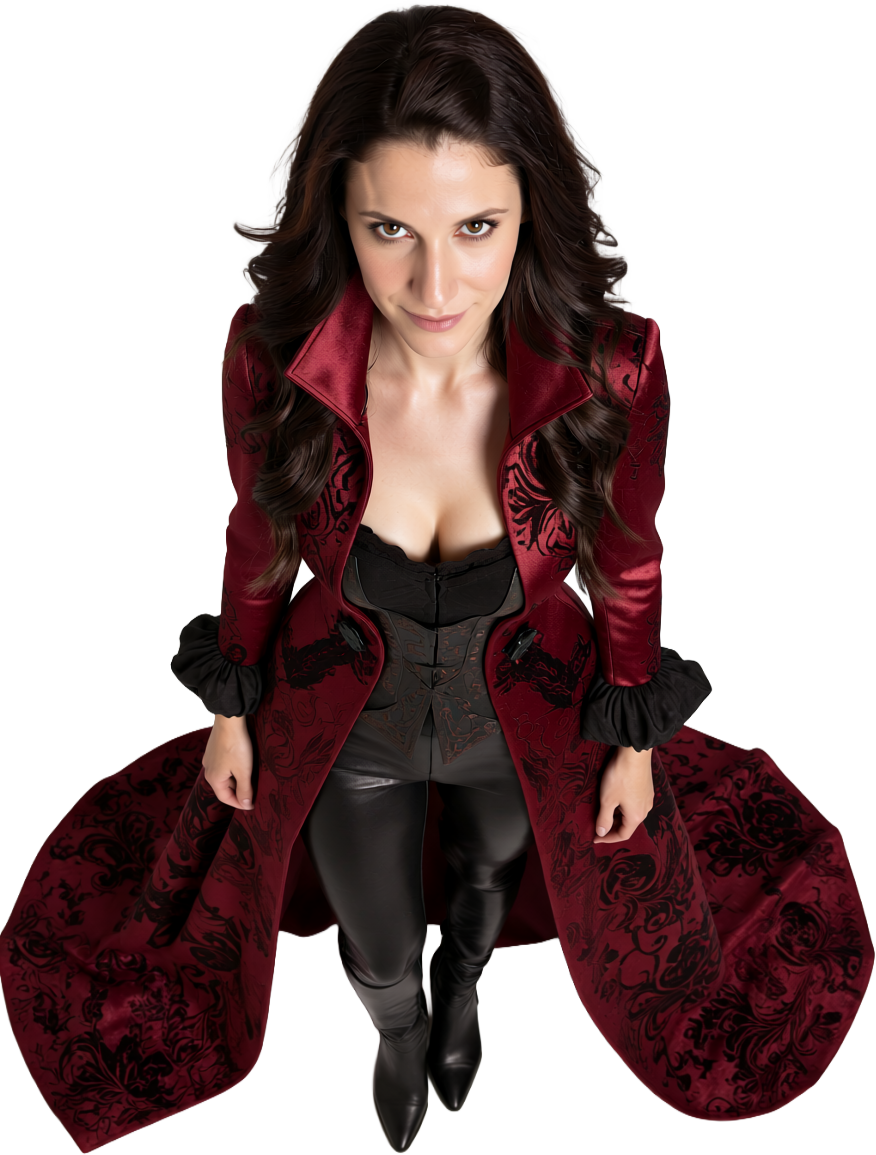 Riverman Project portrait in a red and black costume